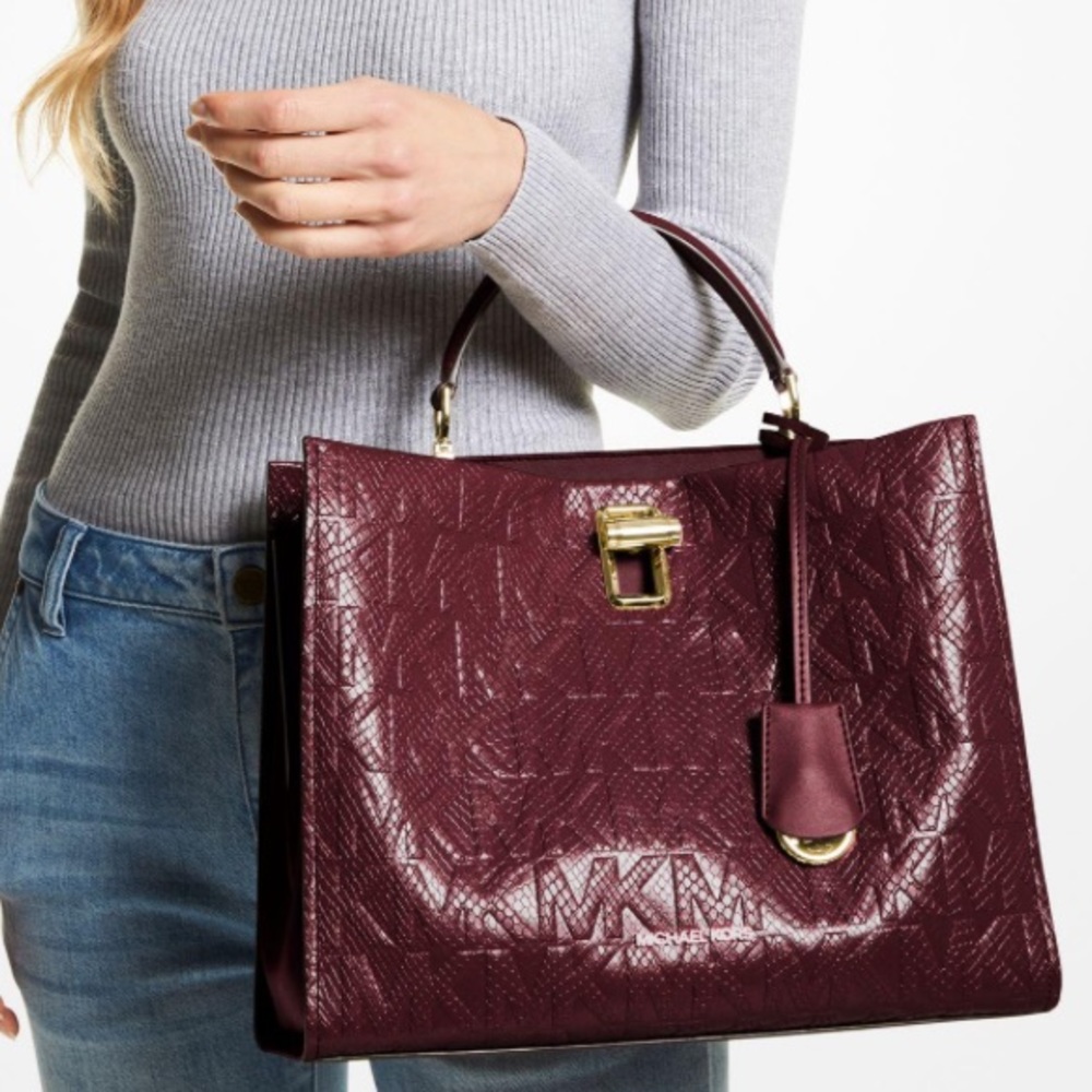Nwot Michael Kors PENELOPE Large Satchel crossbody python embossed Bag